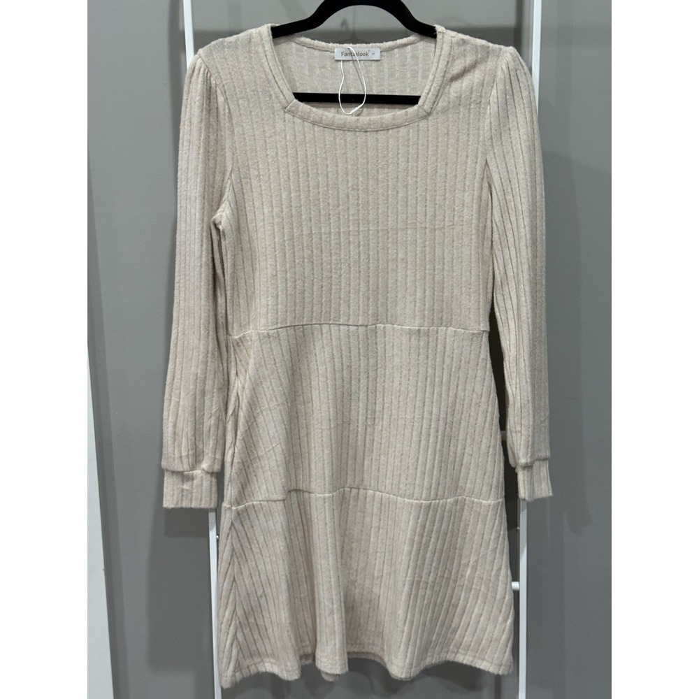 Babydoll Sweater Dress Square Neck Ribbed Sleeves Cottagecore Coquette Old Money